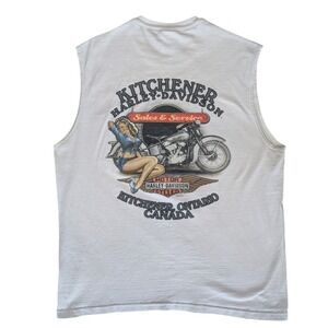 Harley Davidson Kitchener Ontario Large White Pin Up Tank Top Graphic Summer